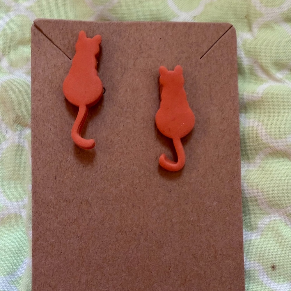 Orange Cat-Shaped Handmade Polymer Clay Earrings